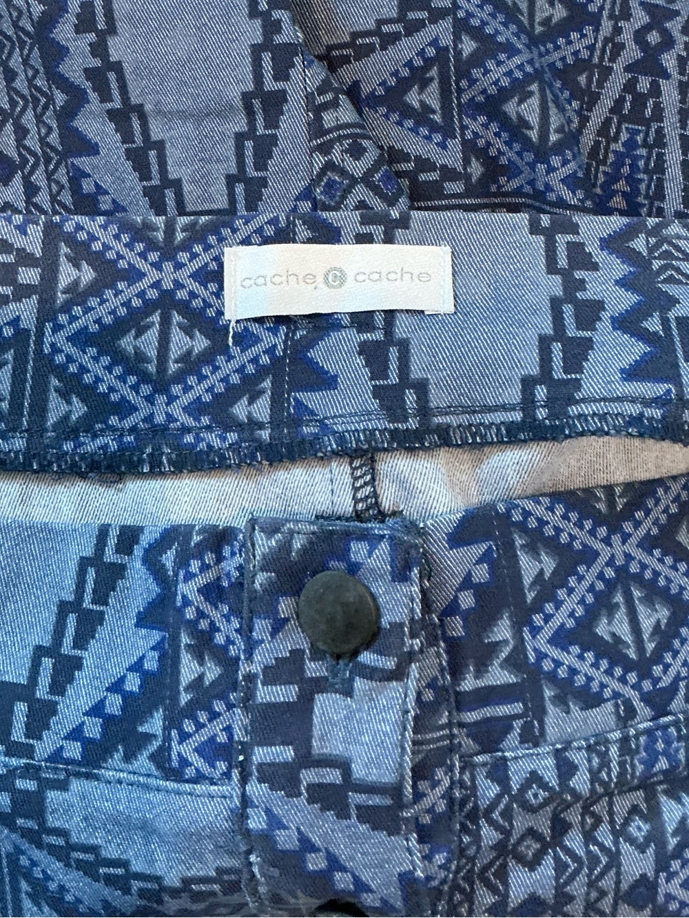Cache Navy Patterned Button-Front Mini Skirt 42 Large - Picture 4 of 5